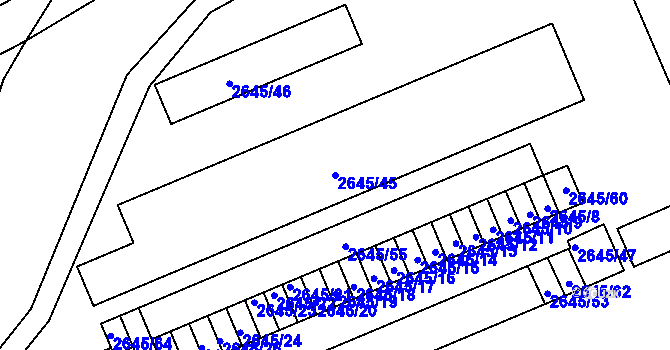 Parcela st. 2645/45 v KÚ Přerov, Katastrální mapa