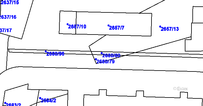 Parcela st. 2680/80 v KÚ Přerov, Katastrální mapa