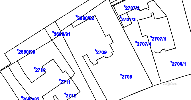 Parcela st. 2709 v KÚ Přerov, Katastrální mapa