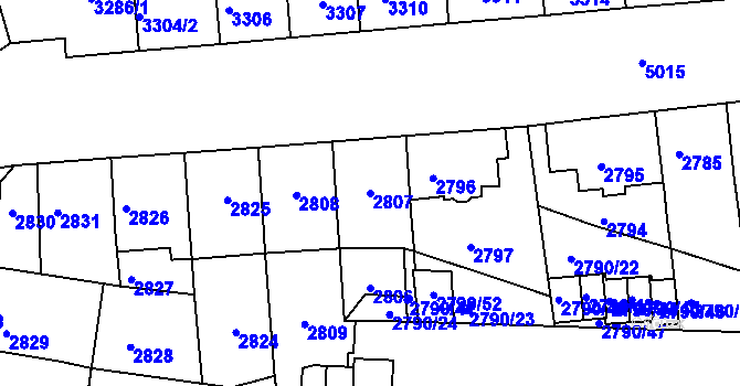 Parcela st. 2807 v KÚ Přerov, Katastrální mapa