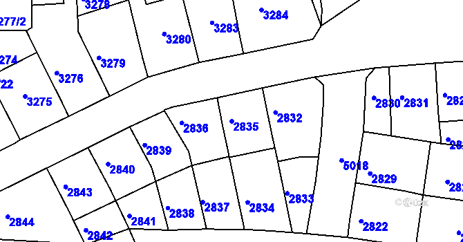 Parcela st. 2835 v KÚ Přerov, Katastrální mapa