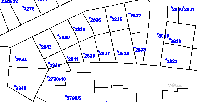 Parcela st. 2837 v KÚ Přerov, Katastrální mapa