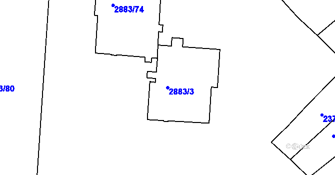 Parcela st. 2883/3 v KÚ Přerov, Katastrální mapa