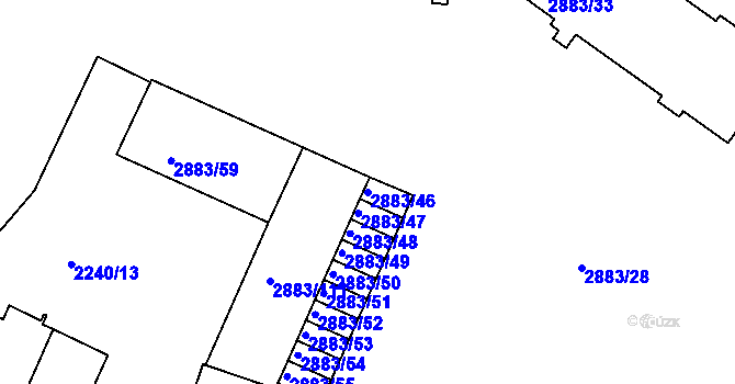 Parcela st. 2883/46 v KÚ Přerov, Katastrální mapa