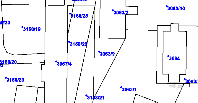 Parcela st. 3063/9 v KÚ Přerov, Katastrální mapa