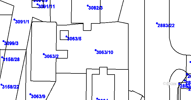 Parcela st. 3063/10 v KÚ Přerov, Katastrální mapa