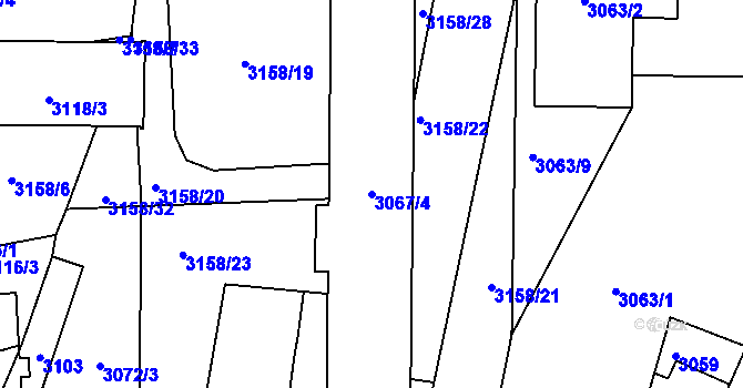 Parcela st. 3067/4 v KÚ Přerov, Katastrální mapa