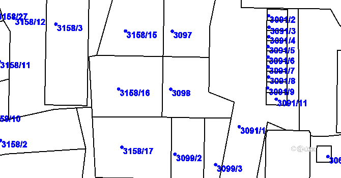 Parcela st. 3098 v KÚ Přerov, Katastrální mapa