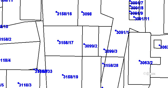 Parcela st. 3099/2 v KÚ Přerov, Katastrální mapa