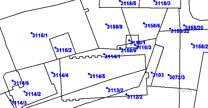 Parcela st. 3114/1 v KÚ Přerov, Katastrální mapa