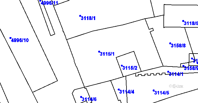 Parcela st. 3115/1 v KÚ Přerov, Katastrální mapa
