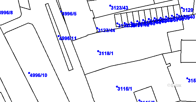 Parcela st. 3118/1 v KÚ Přerov, Katastrální mapa