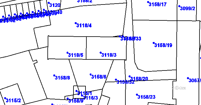 Parcela st. 3118/3 v KÚ Přerov, Katastrální mapa