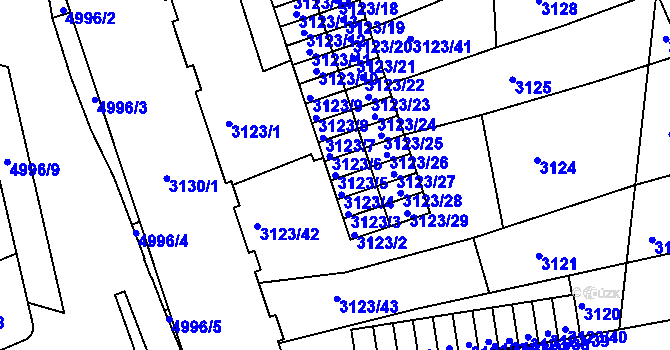 Parcela st. 3123/5 v KÚ Přerov, Katastrální mapa