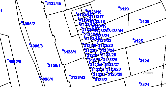 Parcela st. 3123/9 v KÚ Přerov, Katastrální mapa