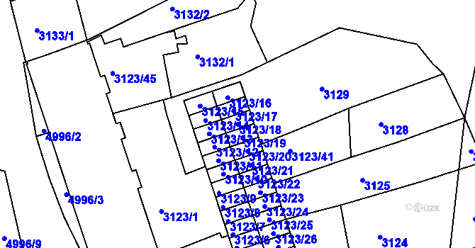 Parcela st. 3123/18 v KÚ Přerov, Katastrální mapa