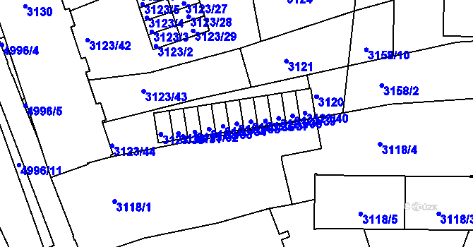 Parcela st. 3123/35 v KÚ Přerov, Katastrální mapa