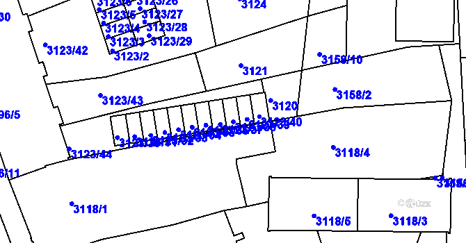 Parcela st. 3123/38 v KÚ Přerov, Katastrální mapa