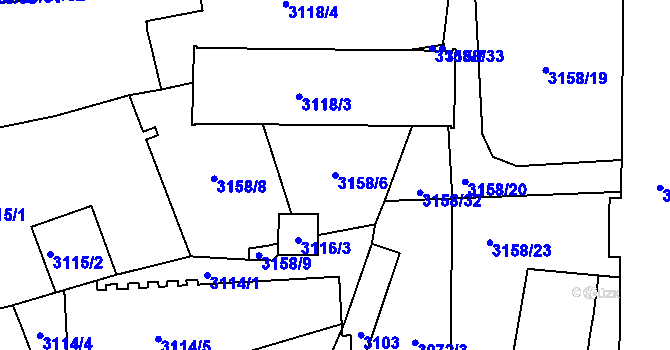 Parcela st. 3158/6 v KÚ Přerov, Katastrální mapa