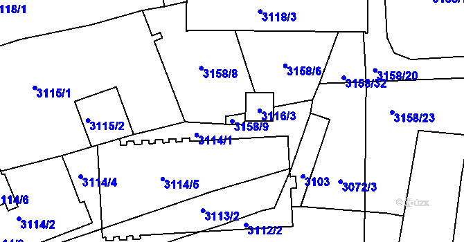 Parcela st. 3158/9 v KÚ Přerov, Katastrální mapa