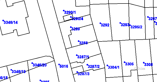 Parcela st. 3288 v KÚ Přerov, Katastrální mapa