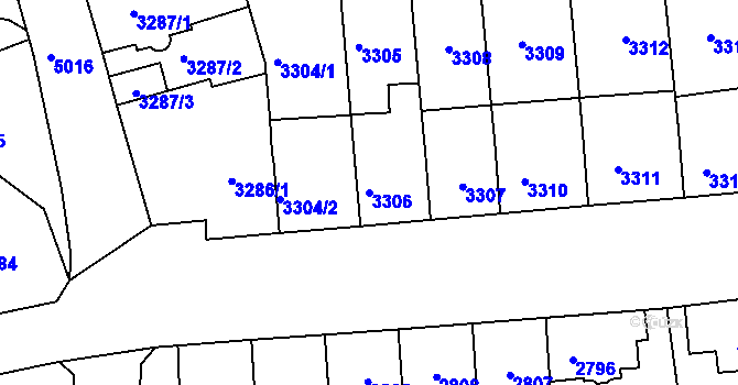 Parcela st. 3306 v KÚ Přerov, Katastrální mapa