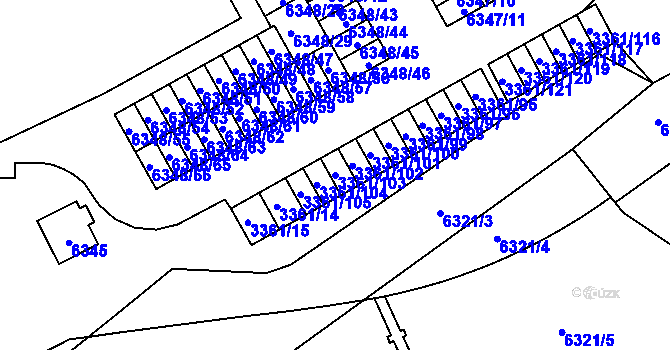Parcela st. 3361/103 v KÚ Přerov, Katastrální mapa