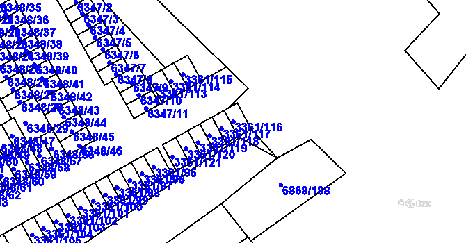 Parcela st. 3361/116 v KÚ Přerov, Katastrální mapa