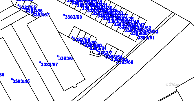 Parcela st. 3383/7 v KÚ Přerov, Katastrální mapa