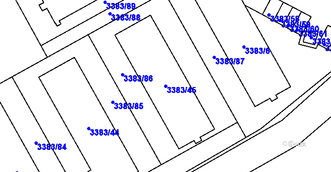 Parcela st. 3383/45 v KÚ Přerov, Katastrální mapa
