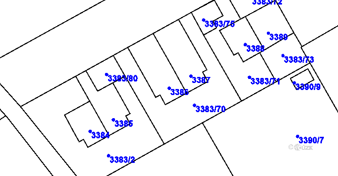 Parcela st. 3386 v KÚ Přerov, Katastrální mapa