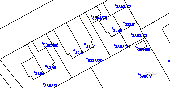 Parcela st. 3387 v KÚ Přerov, Katastrální mapa