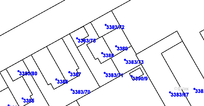 Parcela st. 3388 v KÚ Přerov, Katastrální mapa