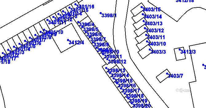 Parcela st. 3398/11 v KÚ Přerov, Katastrální mapa