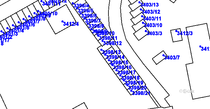 Parcela st. 3398/14 v KÚ Přerov, Katastrální mapa