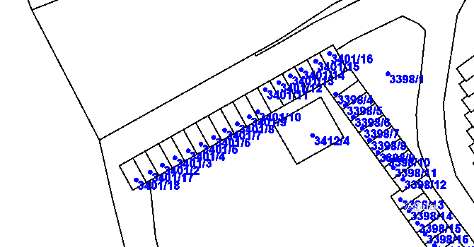 Parcela st. 3401/8 v KÚ Přerov, Katastrální mapa