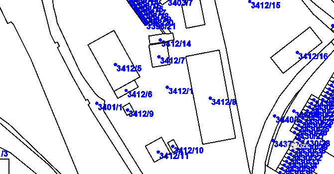 Parcela st. 3412/1 v KÚ Přerov, Katastrální mapa