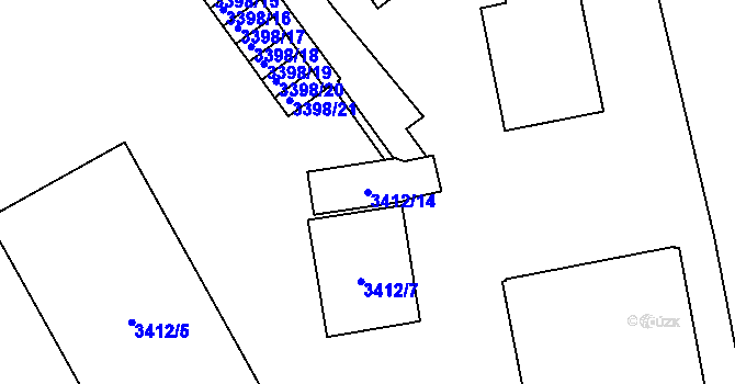 Parcela st. 3412/14 v KÚ Přerov, Katastrální mapa