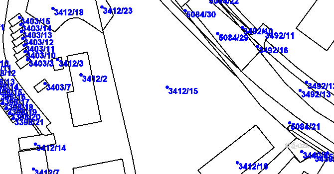 Parcela st. 3412/15 v KÚ Přerov, Katastrální mapa
