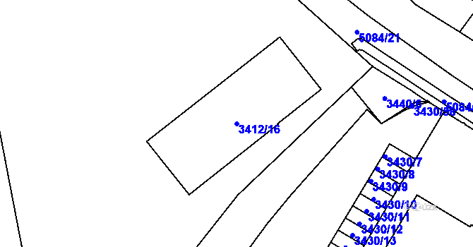 Parcela st. 3412/16 v KÚ Přerov, Katastrální mapa