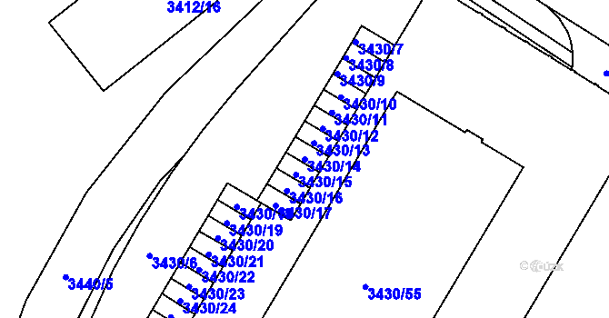 Parcela st. 3430/14 v KÚ Přerov, Katastrální mapa