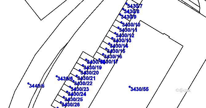Parcela st. 3430/16 v KÚ Přerov, Katastrální mapa