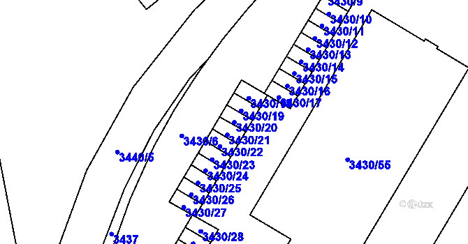 Parcela st. 3430/20 v KÚ Přerov, Katastrální mapa
