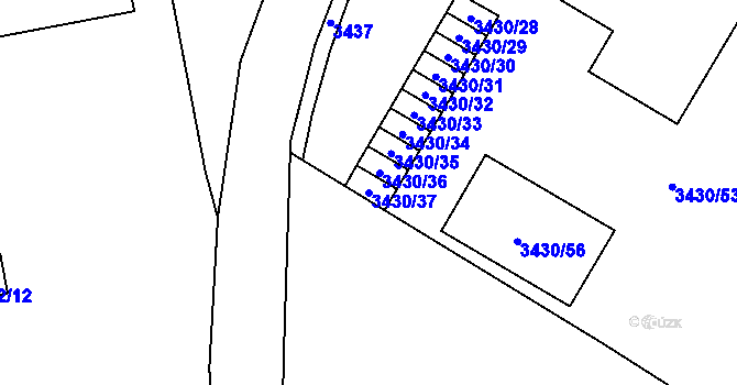 Parcela st. 3430/37 v KÚ Přerov, Katastrální mapa