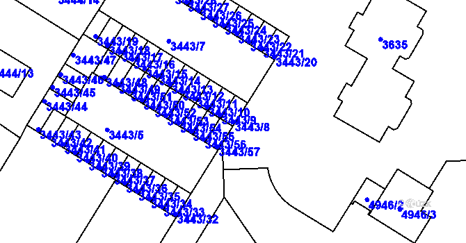 Parcela st. 3443/8 v KÚ Přerov, Katastrální mapa