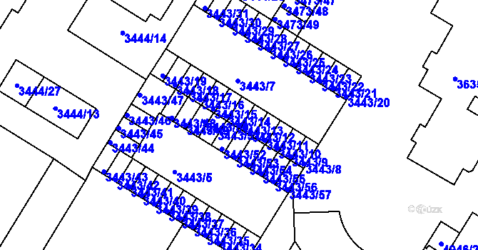 Parcela st. 3443/13 v KÚ Přerov, Katastrální mapa