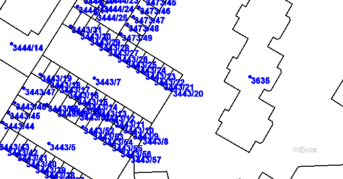 Parcela st. 3443/20 v KÚ Přerov, Katastrální mapa