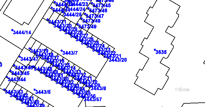 Parcela st. 3443/21 v KÚ Přerov, Katastrální mapa