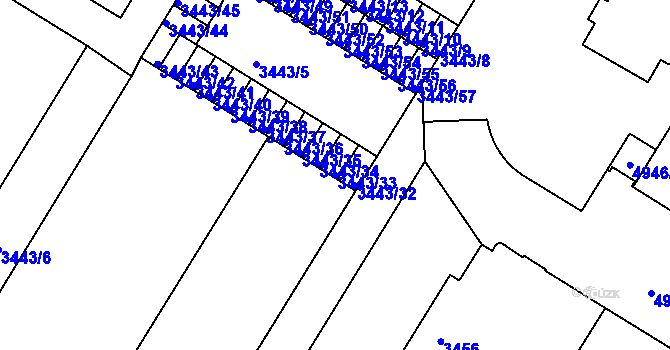 Parcela st. 3443/33 v KÚ Přerov, Katastrální mapa