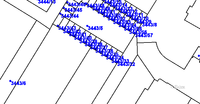 Parcela st. 3443/35 v KÚ Přerov, Katastrální mapa
